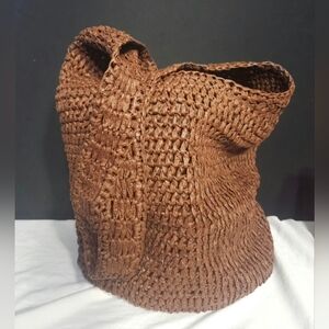 SADDLE RIVER Brown Crochet Woven Raffia-like Tote Shoulder Bag